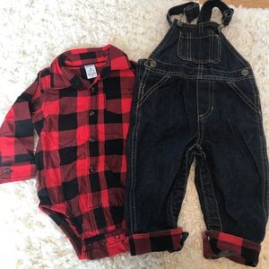 Buffalo check (plaid onesie) with jean overalls